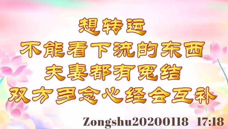 想转运不能看下流的东西；夫妻都有冤结，双方多念心经会互补 zongshu2020011